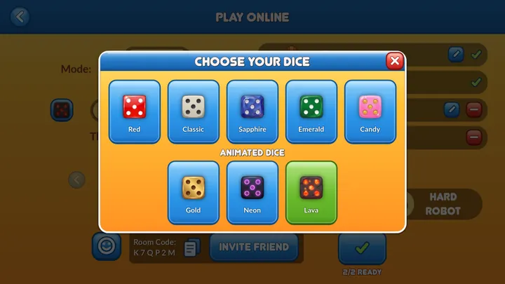 The dice picker, with eight dice to choose from.